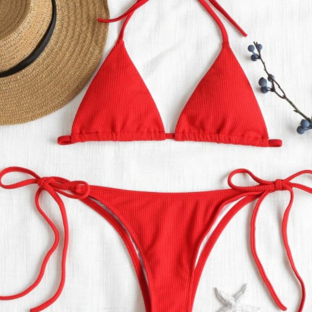 Zaful Red Ribbed String Bikini Set NTW!!